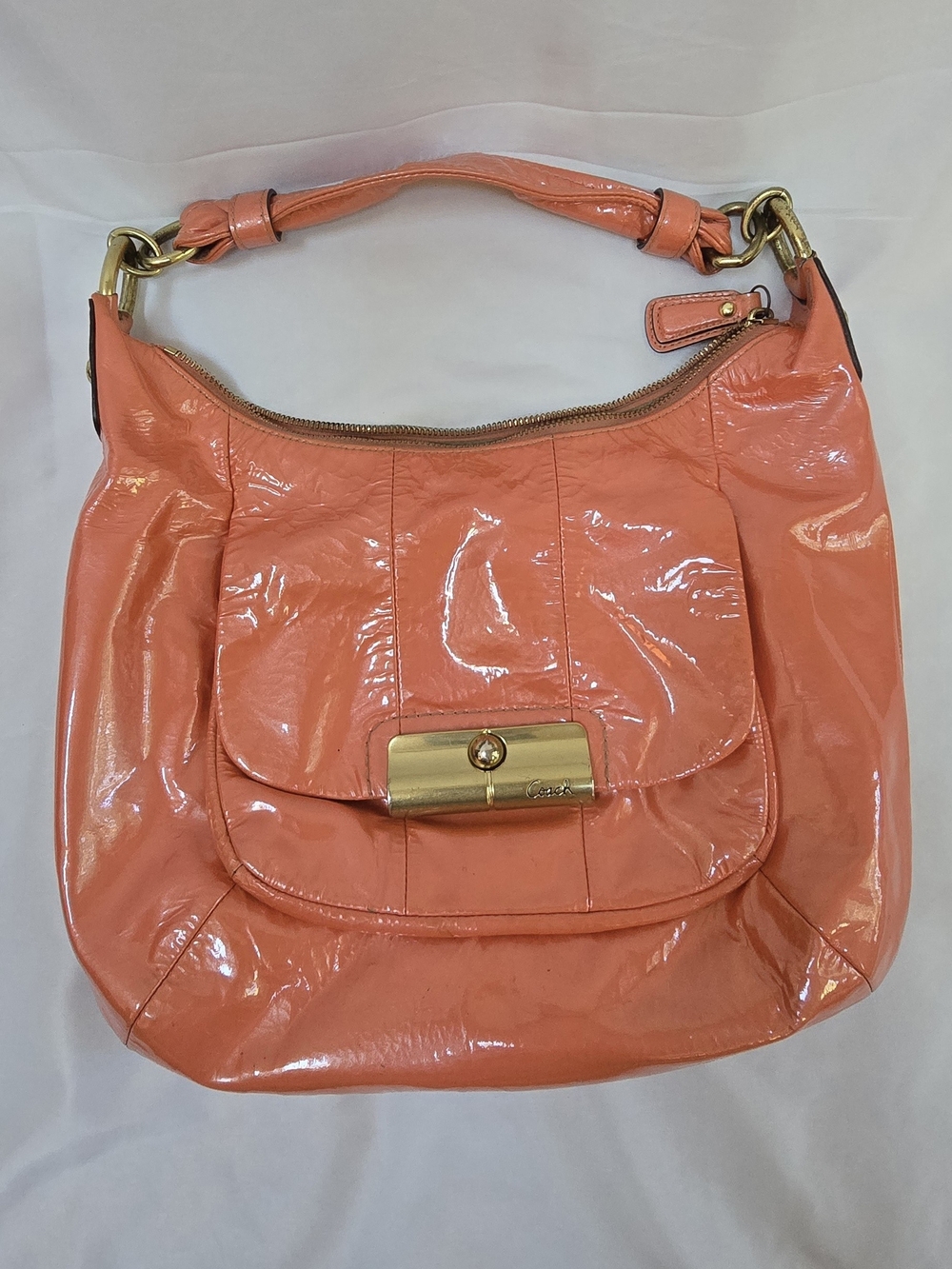 Coach Kristin 16948 Coral Patent Leather Convertible Hobo Bag